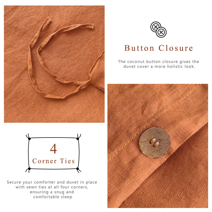 Deep caramel linen duvet cover, pre-washed for extra comfort and a relaxed look.