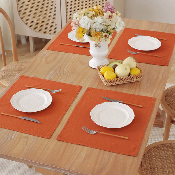 Elegant French Linen Placemats - Set of 4, 14x18 Inches - Caramel