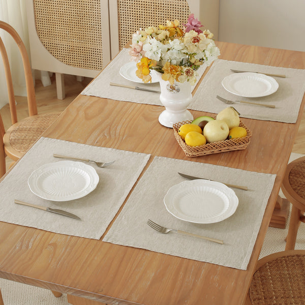 Elegant French Linen Placemats - Set of 4, 14x18 Inches - Natural Linen