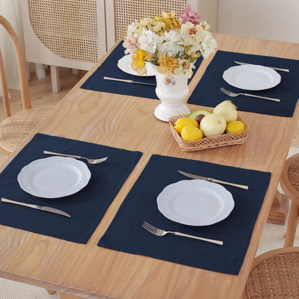 Elegant French Linen Placemats - Set of 4, 14x18 Inches - Navy