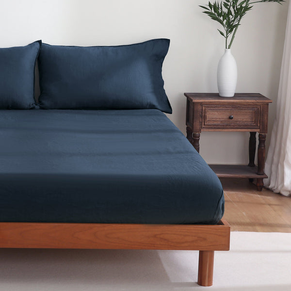 French Linen Fitted Sheet - Navy Fitted Sheet Only