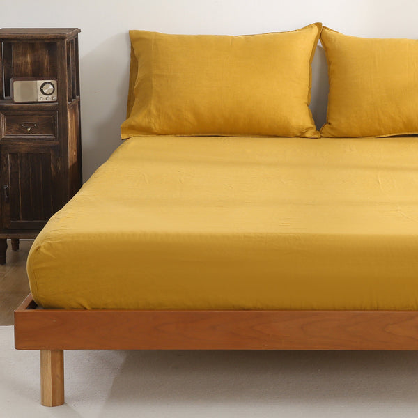 French Linen Fitted Sheet - Yellow Fitted Sheet Only