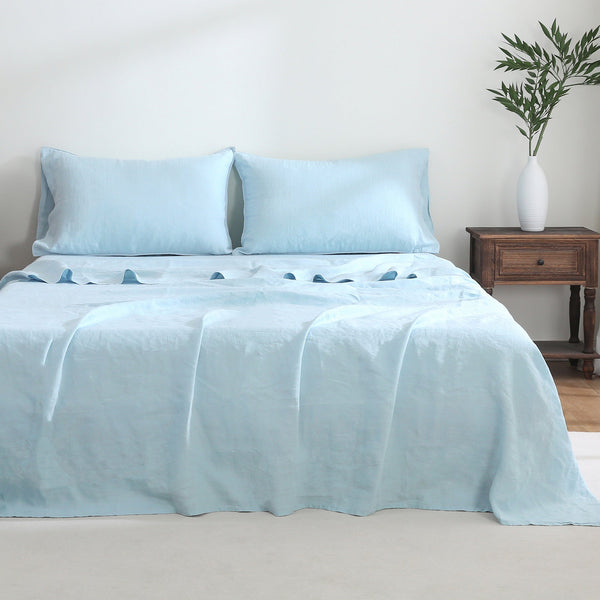 100% Pure French Linen Flat Sheet - Blue Flat Sheet Only