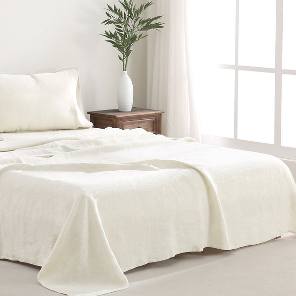 100% Pure French Linen Flat Sheet - Cream White Flat Sheet Only