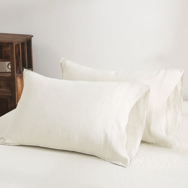 Pure French Linen Pillowcases (Set of 2) - Cream White