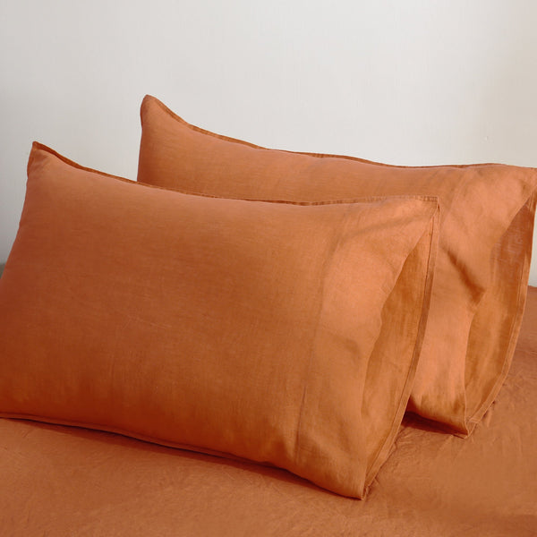 Pure French Linen Pillowcases (Set of 2) - Pumpkin