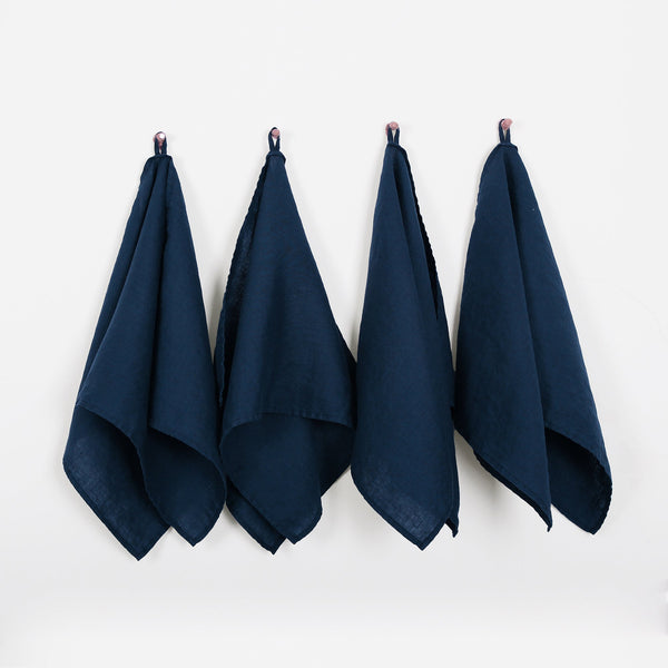 French Linen Tea Towels 14 x 28 Inch (Set of 4) - Navy