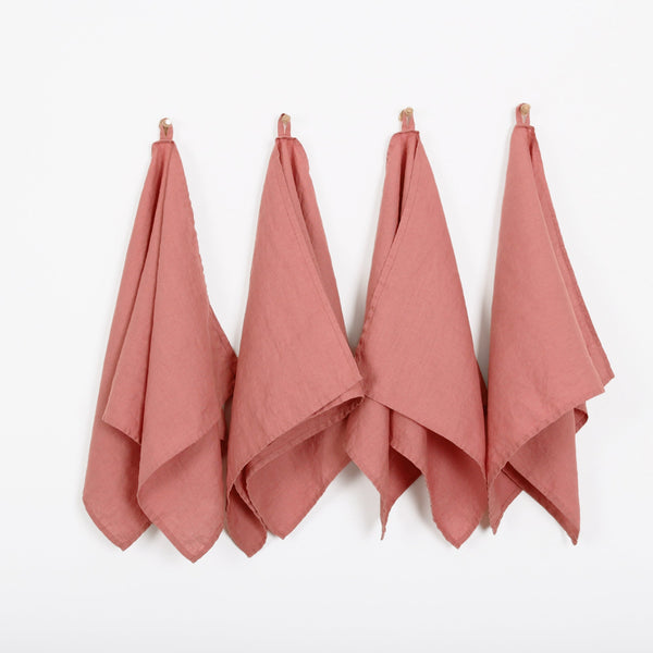 French Linen Tea Towels 14 x 28 Inch (Set of 4) - Pink