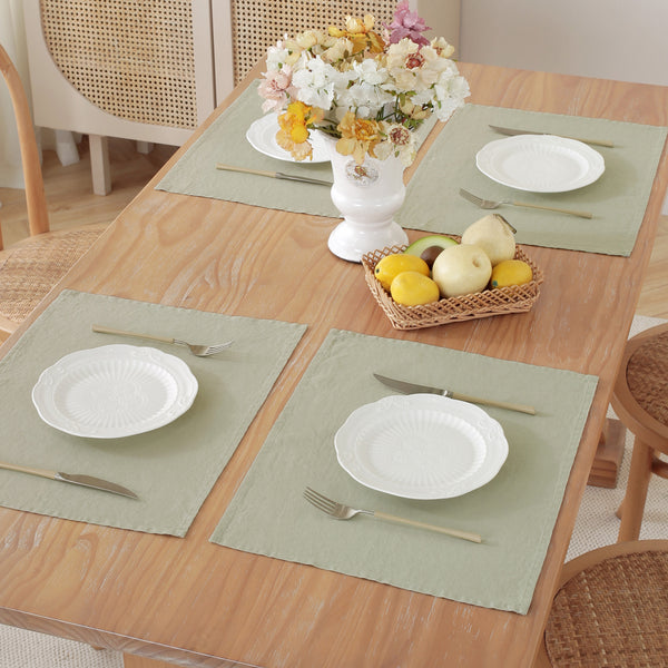 Elegant French Linen Placemats - Set of 4, 14x18 Inches - Sage