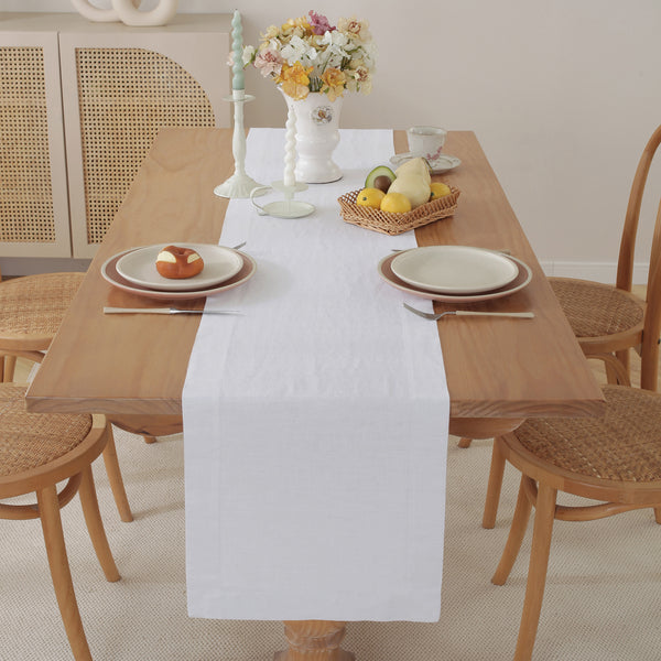 Premium French Linen Table Runner - White