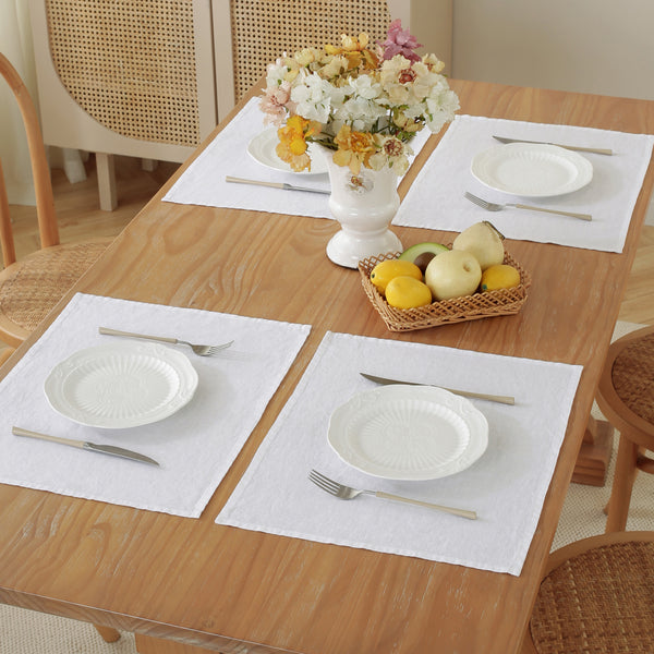 Elegant French Linen Placemats - Set of 4, 14x18 Inches - White